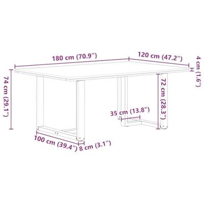 Eettafel met natuurlijke rand 180x120x74 cm massief eikenhout