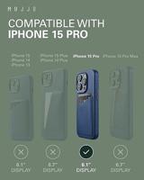 Mujjo Leather Wallet Case iPhone 15 Pro blauw - thumbnail