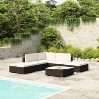 6-delige Loungeset met kussens poly rattan zwart - thumbnail