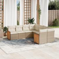 8-delige Loungeset met kussens poly rattan beige - thumbnail