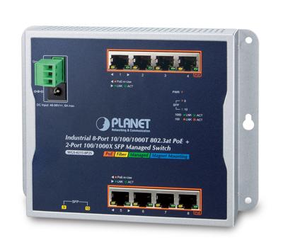 PLANETIndustriële 8-Port Gigabit PoE Wall-mount Switch & 2-Port SFP Uplink beheerd -40/+75C graden