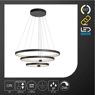 SLV Led hanglampOne Triple 3-rings Ø 80cm dimbaar zwart - 1002913