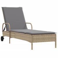 Ligbed met wielen en kussen poly rattan beige - thumbnail