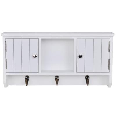 Wandkastje voor sleutels en sieraden met deurtjes en haken