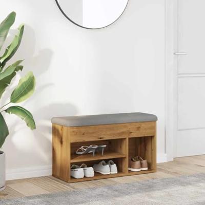 Schoenenbank 82x32x45,5 cm bewerkt hout artisanaal eikenkleur