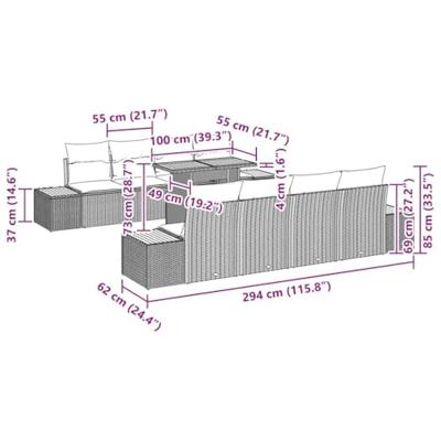 9-delige tuinset met kussens in beige poly rattan