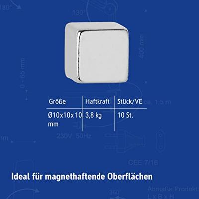 Maul neodymium kubusmagneet, ft 10 x 10 x 10 mm, zilver, blister van 10 stuks