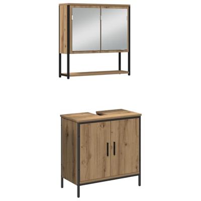 Badkamermeubelset met plank met opslag 3 pcs Bruin Bewerkt hout