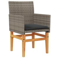 Tuinstoelen 2 st met kussens poly rattan en massief hout grijs - thumbnail