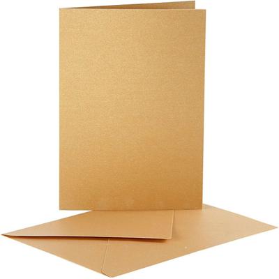 Creativ Company Parelmoer kaarten en enveloppen, afmeting kaart 10,5x15 cm, afmeting envelop 11,5x16,5 cm, goud, 10 set/ 1 doos