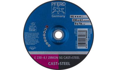 PFERD TOOLS 62218310 E 230-4,1 ZIRKON SG CAST+STEEL Afbraamschijf gebogen Diameter 230 mm Boordiameter 22.23 mm Grijs/grauw sferoïdisch gietijzer, Staal,
