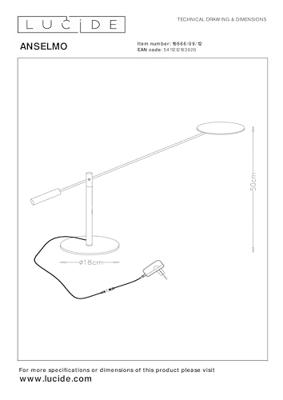 Lucide ANSELMO - Bureaulamp - LED Dimb. - 1x9W 3000K - Mat chroom Lucide ANSELMO - Bureaulamp - LED Dimb. - 1x9W 3000K - Mat chroom