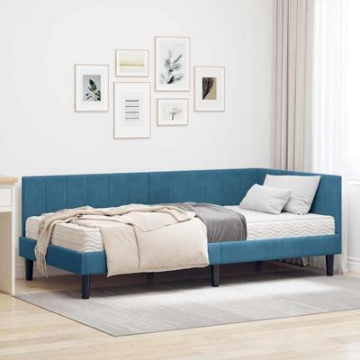 Hoekbedframe met matras Blauw 100 x 200 cm Fluweel