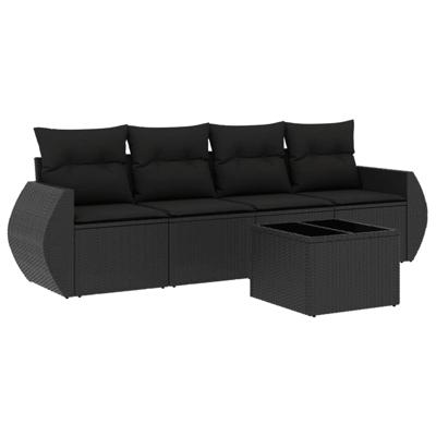 4-delige Loungeset met kussens poly rattan zwart