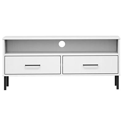 Tv-meubel met metalen poten OSLO massief grenenhout wit