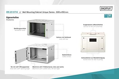 Digitus DN-19 07-U 19inch-wandkast (b x h x d) 600 x 420 x 450 mm 7 HE Grijs-wit (RAL 7035) Digitus DN-19 07-U 19inch-wandkast (b x h x d) 600 x 420 x 450 mm 7 HE Grijs-wit (RAL 7035)