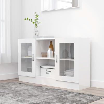 Vitrinekast 120x30,5x70 cm spaanplaat hoogglans wit