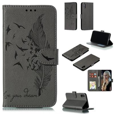 Feather patroon Litchi textuur horizontale Flip lederen draagtas met portemonnee & houder & kaartsleuven voor iPhone XS Max (grijs)