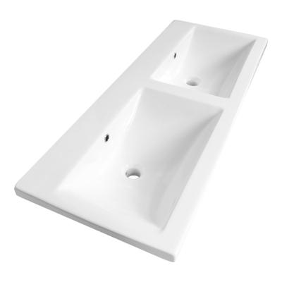 Brauer Halo Wastafel - 120 cm - met 2 Spoelbakken en 0 Kraangaten - Keramiek Hoogglans Wit