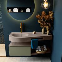 MONDIAZ RIVA 120cm badmeubel onderkast / planchet kleur Army met 1 lade. Wastafel DULCET links 1 kraangat kleur Smoke. - thumbnail