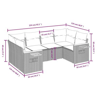 6-delige Loungeset met kussens poly rattan zwart - thumbnail