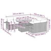 9-delige Loungeset met kussens poly rattan grijs - thumbnail