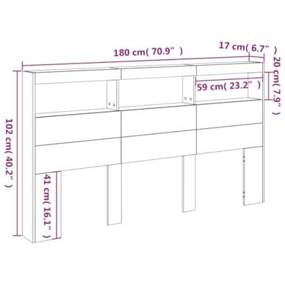Hoofdbordkast met LED-verlichting 180x17x102 cm gerookt eiken