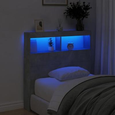 Hoofdbordkast met LED-verlichting 100x17x102 cm betongrijs Hoofdbordkast met LED-verlichting 100x17x102 cm betongrijs