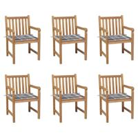 Tuinstoelen 6 st met grijs geruite kussens massief teakhout - thumbnail
