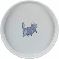 TRIXIE VOERBAK / WATERBAK PLAT EN BREED KATTENPRINT GRIJS 23 CM 600 ML - thumbnail