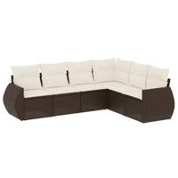 6-delige Loungeset met kussens poly rattan bruin - thumbnail