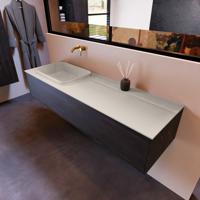 Badkamermeubelset Mondiaz Erin 150 cm met 1 Lade met RIDGE Wastafel Links Linen Zonder Kraangaten Greeploos Mat Dark Brown - thumbnail