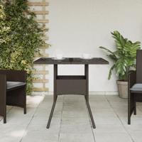 Tuintafel met glazen blad 80x80x75 cm poly rattan bruin - thumbnail