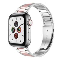 By Qubix - Stalen schakelband - Zilver met rosé - Compatible met Apple watch 44mm / 45mm / 46mm / 49mm - Compatible Apple watch bandjes - thumbnail