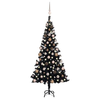 VidaXL Kunstkerstboom met verlichting en kerstballen 120 cm pvc zwart