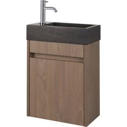 Saqu Florence voorgemonteerd fonteinmeubel in Toffee met natuurstenen fontein links