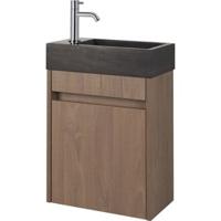 Saqu Florence voorgemonteerd fonteinmeubel in Toffee met natuurstenen fontein links - thumbnail