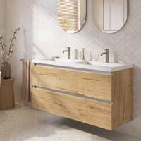 Saqu Gaia badmeubel incl. dubbele glans witte wastafel 120x51x64cm eiken marcato - aluminium greeplijst - thumbnail