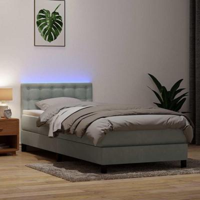 Boxspring met matras en LED fluweel lichtgrijs 90x210 cm