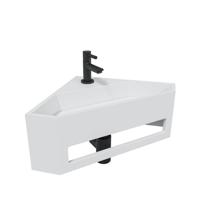 Wiesbaden Julia hoekfontein solid surface 35x35x16cm mat wit incl. Amador fonteinkraan zwart mat 36.4084 - 22.2701 - 32.3535 - SW696215 - SW696205 - thumbnail