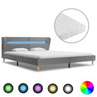 vidaXL Bed met LED en matras stof lichtgrijs 160x200 cm - thumbnail