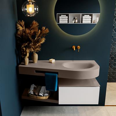 MONDIAZ RIVA 120cm badmeubel onderkast / planchet kleur Talc met 1 lade. Wastafel DULCET rechts 0 kraangaten kleur Smoke.