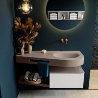 MONDIAZ RIVA 120cm badmeubel onderkast / planchet kleur Talc met 1 lade. Wastafel DULCET rechts 0 kraangaten kleur Smoke. - thumbnail