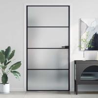 Binnendeur smal 102,5x201,5 cm gehard glas en aluminium zwart - thumbnail