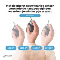 Evoluent VerticalMouse 3 Ergonomische muis USB Optisch Zwart, Zilver 5 Toetsen 2600 dpi Ergonomisch - thumbnail