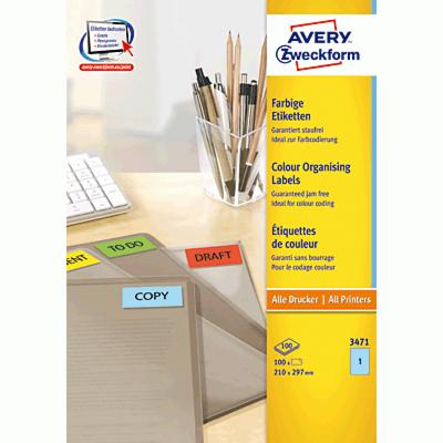 Etiket Avery Zweckform 3471 210x297mm A4 blauw 100stuks Etiket Avery Zweckform 3471 210x297mm A4 blauw 100stuks