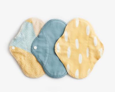 ImseVimse Wasbare Inlegkruisjes bio katoen 3 stuks (Design: Blue Sprinkle / Geel Denim mix)