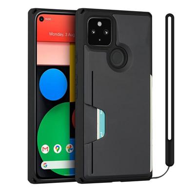 Voor Google Pixel 4a 5G Armor Shockproof TPU + PC Hard Case met Kaart Slot Houder Funtion (Zwart)