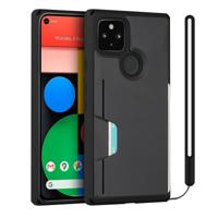 Voor Google Pixel 4a 5G Armor Shockproof TPU + PC Hard Case met Kaart Slot Houder Funtion (Zwart) - thumbnail