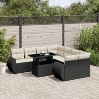 9-delige Loungeset met kussens poly rattan zwart - thumbnail